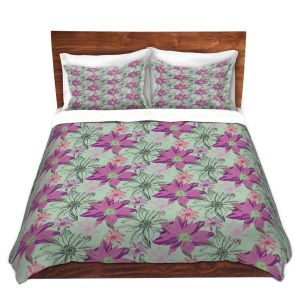 Artistic Duvet Covers and Shams Bedding | Yasmin Dadabhoy - Shaded Flower Purple Green | floral pattern repetition