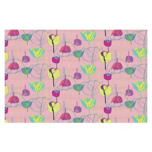 Decorative Floor Covering Mats | Yasmin Dadabhoy - Tulips Pink Green | flower floral pattern