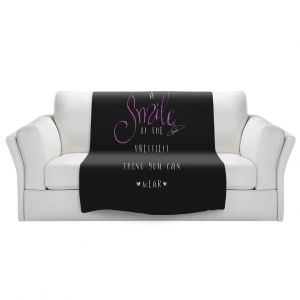 Artistic Sherpa Pile Blankets | Zara Martina - A Smile Pink Sparkle Black | Inspiring Typography Lady Like