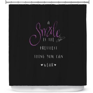 Premium Shower Curtains | Zara Martina - A Smile Pink Sparkle Black | Inspiring Typography Lady Like