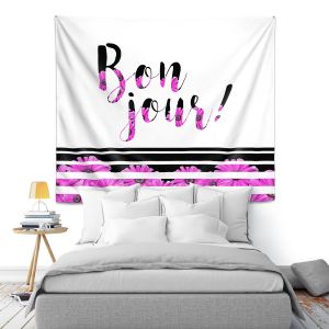 Artistic Wall Tapestry | Zara Martina - Bon Jour Floral Purple | Inspiring Typography Lady Like