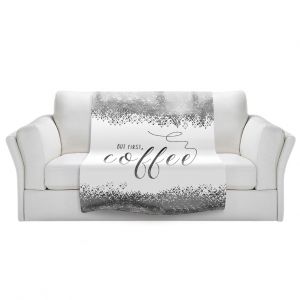 Artistic Sherpa Pile Blankets | Zara Martina - But First Coffee Silver | Inspiring Typography Lady Like