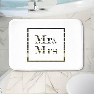Decorative Bathroom Mats | Zara Martina - Mr. And Mrs. Black Gold Stripe Border | Wedding