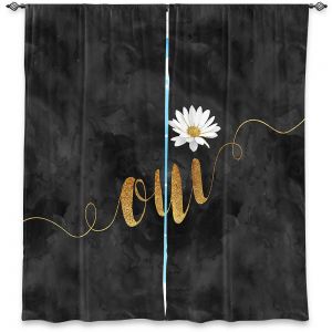 Unique Window Curtains Unlined 40w x 52h from DiaNoche Designs by Zara Martina - Oui Daisy Pattern Gold Black