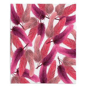 Decorative Fleece Throw Blankets | Zara Martina - Pink Feathered | bird feather pattern