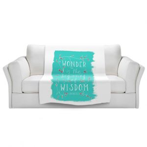 Artistic Sherpa Pile Blankets | Zara Martina - Wonder is Wisdom Turquoise | Inspiring Typography